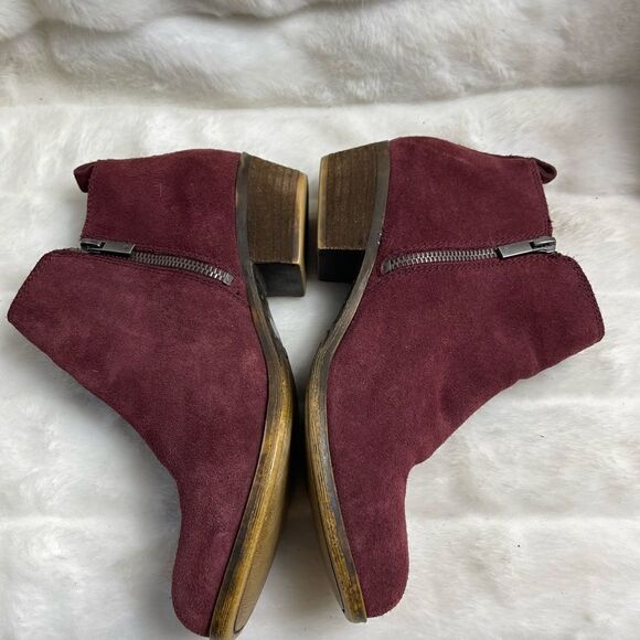 Lucky Brand leather suede burgundy ankle boots two side zipper size 8.5 - Picture 4 of 9